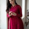 Rani Pink Georgette Embroidery Lace Work Salwar Suit