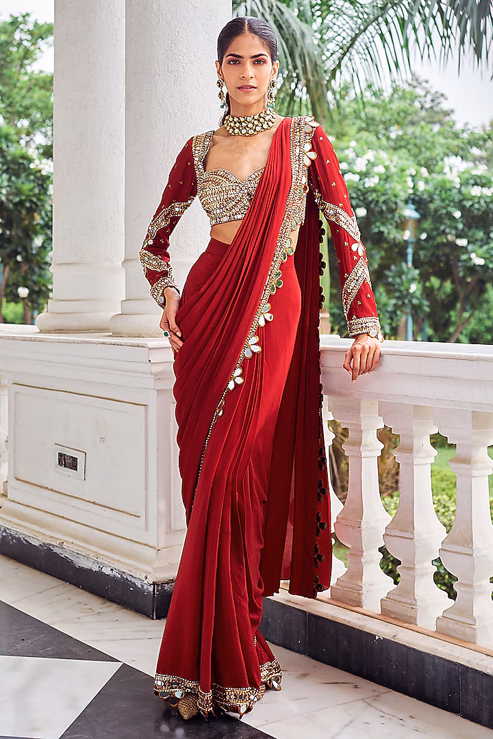 BD 1824 Red in Faux Georgette Mirror Work Saree . Wedding, Party, Festive, Events, Grab it for ₹1949. Delivery 4-6 Working Days. Shop now. | Sarees, Bollywood Sarees, Creative Sarees, Designer Sarees, Embroidered Sarees, Ethnic Saree, Modern Digital sarees, Party Wear Sarees
