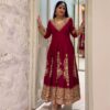 Red Faux Georgette Sequence Lace Work Salwar Suit
