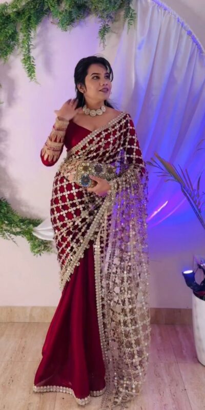 SRK 5322 Red Fendy Silk Saree with Lace Work & Mirror Work. Wedding, Party, Festive, Events, Festive Deal ₹2499. Delivery 4-6 Working Days. Shop now. | Sarees, Bollywood Sarees, Creative Sarees, Designer Sarees, Embroidered Sarees, Ethnic Saree, Modern Digital sarees, Party Wear Sarees