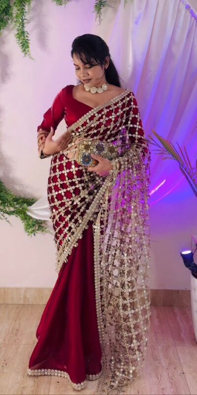 SRK 5322 Red Fendy Silk Saree with Lace Work & Mirror Work. Wedding, Party, Festive, Events, Festive Deal ₹2499. Delivery 4-6 Working Days. Shop now. | Sarees, Bollywood Sarees, Creative Sarees, Designer Sarees, Embroidered Sarees, Ethnic Saree, Modern Digital sarees, Party Wear Sarees