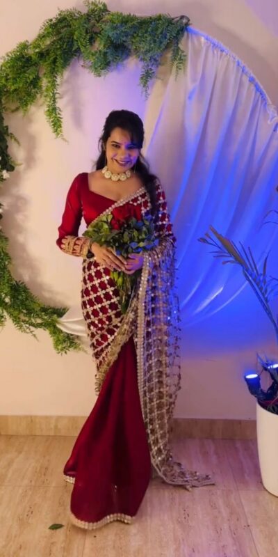 SRK 5322 Red Fendy Silk Saree with Lace Work & Mirror Work. Wedding, Party, Festive, Events, Festive Deal ₹2499. Delivery 4-6 Working Days. Shop now. | Sarees, Bollywood Sarees, Creative Sarees, Designer Sarees, Embroidered Sarees, Ethnic Saree, Modern Digital sarees, Party Wear Sarees