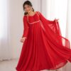 KB 291 Red Color Fox Blooming Georgette Gown with Lace Work. Affordable Price ₹1899. Delivery 4-6 Working Days. Shop now. | Gowns, Bollywood Gowns, Creative Gowns, Designer Gowns, Embroidered Gowns, Party Wear Gowns