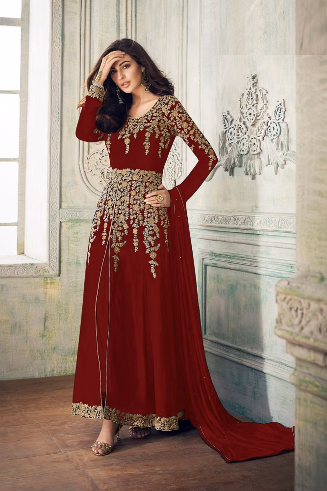 FC A 8204 Red in Color Georgette Embroidery Work Salwar Suit . Introductory Price ₹2049. Delivery 4-6 Working Days. Shop now. | Jump Suits, Salwar suit, Casual Suits, Creative suits, Designer Suits, Palazzo Suits, Party Wear Suits, Patiala Suits, Straight Suits