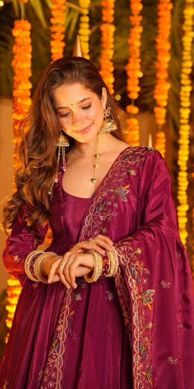 NF 1264 Red Natural Crap Silk Anarkali Suit with Embroidery Work. Available at ₹3049 only. Delivery 4-6 Working Days. Shop now. | Anarkali Suits, Bollywood Anarkali, Creative-Anarkali, Designer Anarkali, Embroidered Anarkali, Party Wear Anarkali