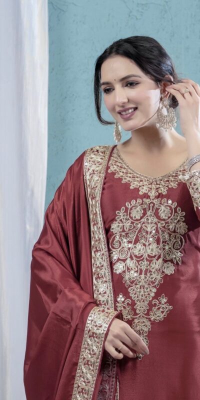 ND 5034 Rust Chinon Silk Salwar Suit with Lace Work & Embroidery Work. Best Price ₹2099. Delivery 4-6 Working Days. Shop now. | Jump Suits, Salwar suit, Casual Suits, Creative suits, Designer Suits, Palazzo Suits, Party Wear Suits, Patiala Suits, Straight Suits
