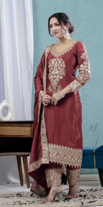 ND 5034 Rust Chinon Silk Salwar Suit with Lace Work & Embroidery Work. Best Price ₹2099. Delivery 4-6 Working Days. Shop now. | Jump Suits, Salwar suit, Casual Suits, Creative suits, Designer Suits, Palazzo Suits, Party Wear Suits, Patiala Suits, Straight Suits