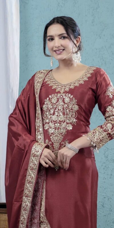ND 5034 Rust Chinon Silk Salwar Suit with Lace Work & Embroidery Work. Best Price ₹2099. Delivery 4-6 Working Days. Shop now. | Jump Suits, Salwar suit, Casual Suits, Creative suits, Designer Suits, Palazzo Suits, Party Wear Suits, Patiala Suits, Straight Suits