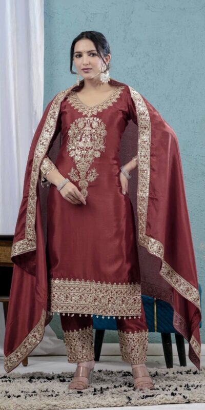 ND 5034 Rust Chinon Silk Salwar Suit with Lace Work & Embroidery Work. Best Price ₹2099. Delivery 4-6 Working Days. Shop now. | Jump Suits, Salwar suit, Casual Suits, Creative suits, Designer Suits, Palazzo Suits, Party Wear Suits, Patiala Suits, Straight Suits