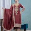 Rust Chinon Silk Lace Embroidery Work Salwar Suit