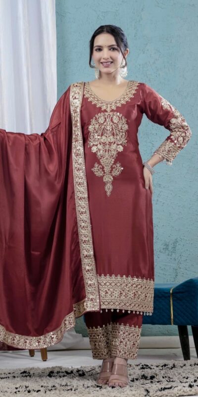 ND 5034 Rust Chinon Silk Salwar Suit with Lace Work & Embroidery Work. Best Price ₹2099. Delivery 4-6 Working Days. Shop now. | Jump Suits, Salwar suit, Casual Suits, Creative suits, Designer Suits, Palazzo Suits, Party Wear Suits, Patiala Suits, Straight Suits