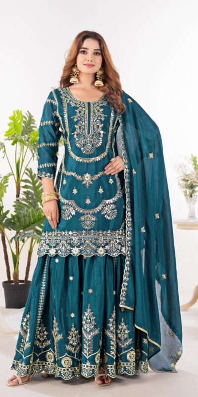 ₹2149 | ND 5033 Teal Chinon Silk Salwar Suit with Embroidery Work & Lace Work. Affordable Price ₹2149. Delivery 4-6 Working Days. Shop now. | Jump Suits, Salwar suit, Casual Suits, Creative suits, Designer Suits, Palazzo Suits, Party Wear Suits, Patiala Suits, Straight Suits