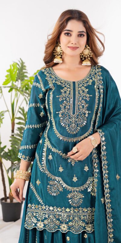 ₹2149 | ND 5033 Teal Chinon Silk Salwar Suit with Embroidery Work & Lace Work. Affordable Price ₹2149. Delivery 4-6 Working Days. Shop now. | Jump Suits, Salwar suit, Casual Suits, Creative suits, Designer Suits, Palazzo Suits, Party Wear Suits, Patiala Suits, Straight Suits