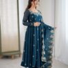 ZF 5011 Teal Crunchy Silk Gown with Embroidery Work. Wedding, Party, Festive, Events Best Price ₹2099. Delivery 4-6 Working Days. Shop now. | Gowns, Bollywood Gowns, Creative Gowns, Designer Gowns, Embroidered Gowns, Party Wear Gowns
