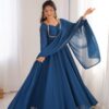 KB 291 Teal Color Fox Blooming Georgette Gown with Lace Work. Affordable Price ₹1899. Delivery 4-6 Working Days. Shop now. | Gowns, Bollywood Gowns, Creative Gowns, Designer Gowns, Embroidered Gowns, Party Wear Gowns
