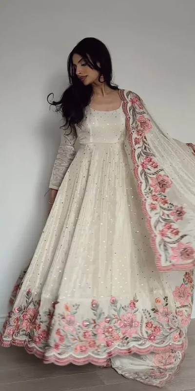 ₹2449 | RTC 5873 White Color Chinon Silk Salwar Suit with Designer Work. Exclusive Offer ₹2449. Delivery 4-6 Working Days. Shop now. | Jump Suits, Salwar suit, Casual Suits, Creative suits, Designer Suits, Palazzo Suits, Party Wear Suits, Patiala Suits, Straight Suits
