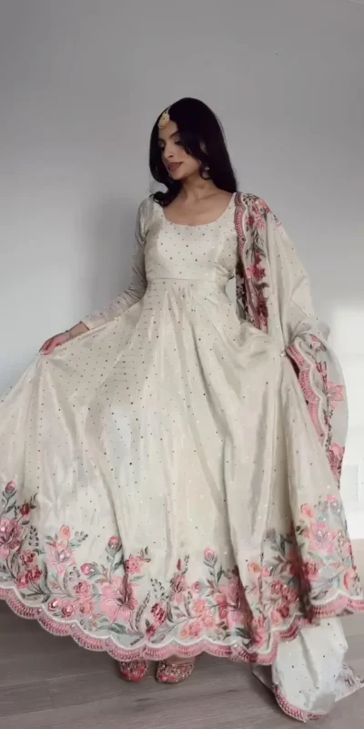 ₹2449 | RTC 5873 White Color Chinon Silk Salwar Suit with Designer Work. Exclusive Offer ₹2449. Delivery 4-6 Working Days. Shop now. | Jump Suits, Salwar suit, Casual Suits, Creative suits, Designer Suits, Palazzo Suits, Party Wear Suits, Patiala Suits, Straight Suits