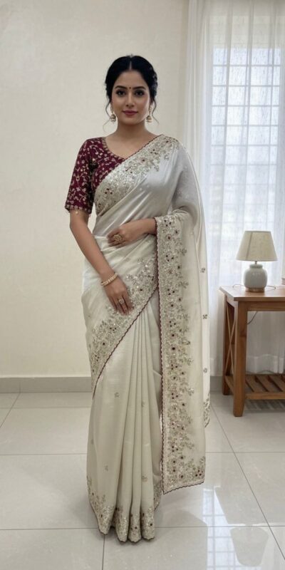 ₹2049 | NC 5555 White Organza Silk Saree with Sequins Work & Embroidery Work. Exclusive Offer ₹2049. Delivery 4-6 Working Days. Shop now. | Sarees, Bollywood Sarees, Creative Sarees, Designer Sarees, Embroidered Sarees, Ethnic Saree, Modern Digital sarees, Party Wear Sarees