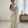 White Organza Silk Sequin Embroidery Work Saree