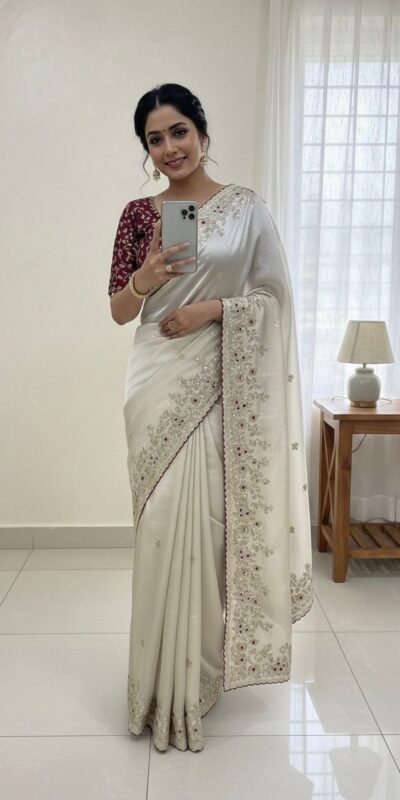 ₹2049 | NC 5555 White Organza Silk Saree with Sequins Work & Embroidery Work. Exclusive Offer ₹2049. Delivery 4-6 Working Days. Shop now. | Sarees, Bollywood Sarees, Creative Sarees, Designer Sarees, Embroidered Sarees, Ethnic Saree, Modern Digital sarees, Party Wear Sarees