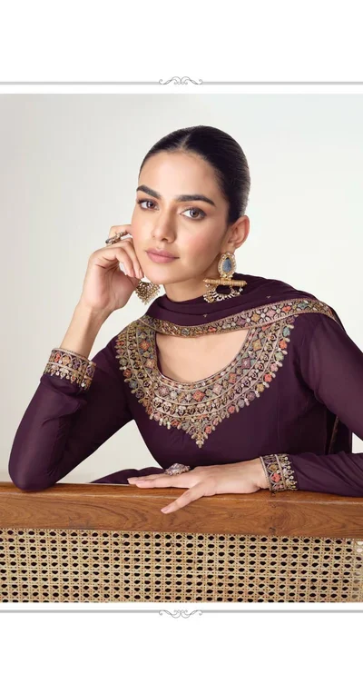 ₹3449 | FC 10128 Wine Color Blooming Georgette Embroidery Work Salwar Suit . Introductory Price ₹3449. Delivery 4-6 Working Days. Shop now. | Jump Suits, Salwar suit, Casual Suits, Creative suits, Designer Suits, Palazzo Suits, Party Wear Suits, Patiala Suits, Straight Suits