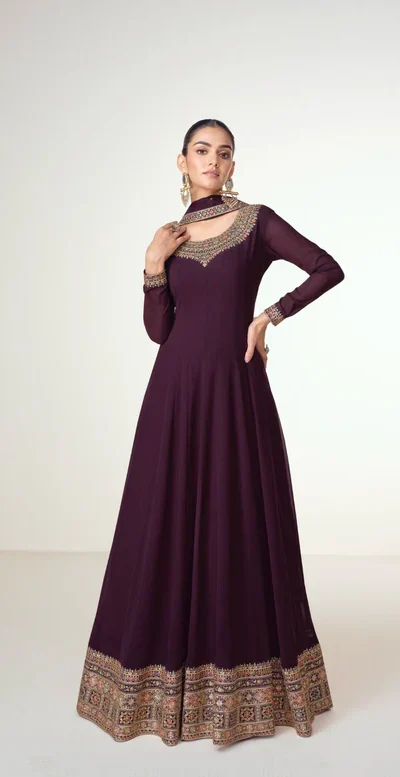 ₹3449 | FC 10128 Wine Color Blooming Georgette Embroidery Work Salwar Suit . Introductory Price ₹3449. Delivery 4-6 Working Days. Shop now. | Jump Suits, Salwar suit, Casual Suits, Creative suits, Designer Suits, Palazzo Suits, Party Wear Suits, Patiala Suits, Straight Suits