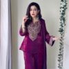 Wine Fendy Silk Thread Lace Work Salwar Suit