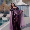 Wine Ice Velvet Embroidery Zari Work Salwar Suit