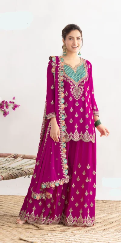 WW G 6000 Rani Pink Viscous Chinon Salwar Suit with Lace Work & Embroidery Work. Exclusive Offer ₹2499. Delivery 4-6 Working Days. Shop now. | Jump Suits, Salwar suit, Casual Suits, Creative suits, Designer Suits, Palazzo Suits, Party Wear Suits, Patiala Suits, Straight Suits