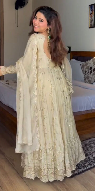 SRK 5329 Cream Crunchy Silk Salwar Suit Perfect for Wedding, Party, Onam, Housewarming, Karwa Chauth – . Get it for ₹2449. Delivery 4-6 Working Days. | Anarkali Suits, Bollywood Anarkali, Creative-Anarkali, Designer Anarkali, Embroidered Anarkali, Party Wear Anarkali