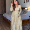 Alluring Cream Crunchy Silk Embroidery Work Anarkali Suit