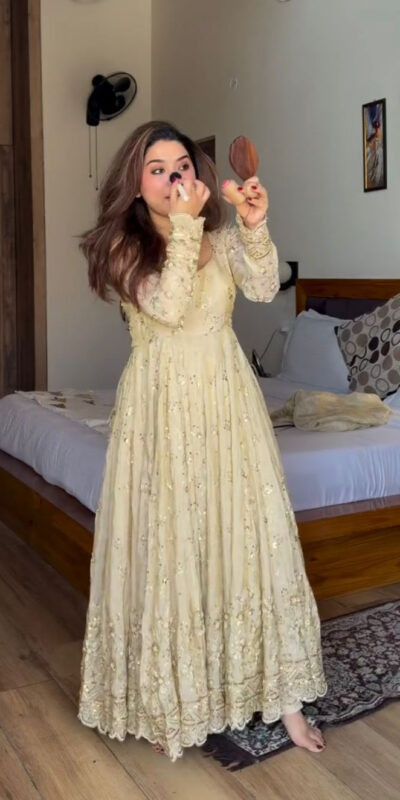 SRK 5329 Cream Crunchy Silk Salwar Suit Perfect for Wedding, Party, Onam, Housewarming, Karwa Chauth – . Get it for ₹2449. Delivery 4-6 Working Days. | Anarkali Suits, Bollywood Anarkali, Creative-Anarkali, Designer Anarkali, Embroidered Anarkali, Party Wear Anarkali
