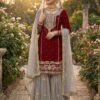 SR 1706 Maroon Faux Georgette Gown Perfect for Wedding, Party, Makar Sankranti, Karwa Chauth, Ethnic Day – . Now at just ₹1949. Delivery 4-6 Working D | Jump Suits, Salwar suit, Casual Suits, Creative suits, Designer Suits, Palazzo Suits, Party Wear Suits, Patiala Suits, Straight Suits