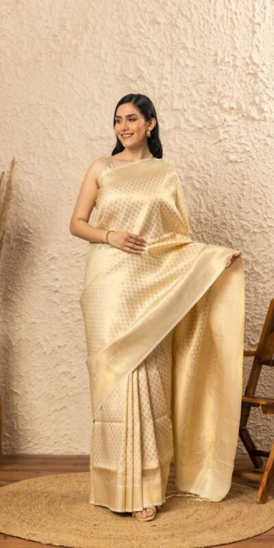 KPR 073 Off White Soft Lichi Silk Saree Perfect for Wedding, Party, Reception, Diwali, Ethnic Day – . Affordable Price ₹1299. Delivery 4-6 Working Days. | Sarees, Bollywood Sarees, Creative Sarees, Designer Sarees, Embroidered Sarees, Ethnic Saree, Modern Digital sarees, Party Wear Sarees
