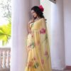 Attractive Yellow Soft Tebby Silk Beads Sequins Work Saree