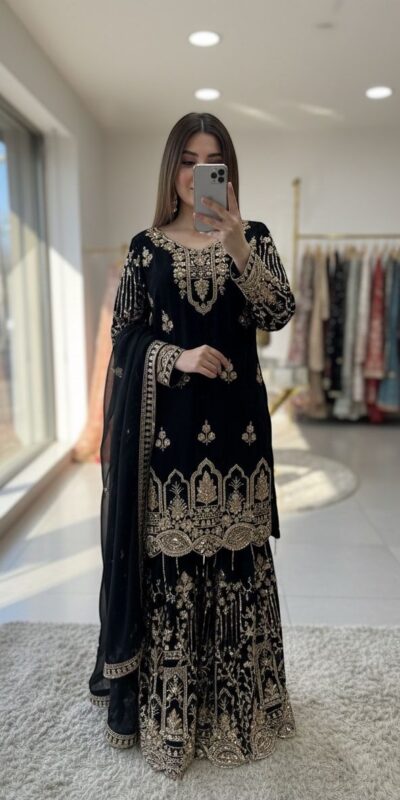 WW 1250 Black Faux Georgette With 5 mm Sequence Work Salwar Suit Wedding, Party, Festive, Events Etc. Expected Delivery 4-6 Working Days @2399/- | Jump Suits, Salwar suit, Casual Suits, Creative suits, Designer Suits, Palazzo Suits, Party Wear Suits, Patiala Suits, Straight Suits