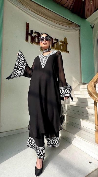 ₹1849 | ST 147 Black Color Faux Georgette Salwar Suit with Embroidery Work. Best Price ₹1849. Delivery 4-6 Working Days. Shop now. | Jump Suits, Salwar suit, Casual Suits, Creative suits, Designer Suits, Palazzo Suits, Party Wear Suits, Patiala Suits, Straight Suits