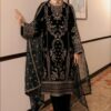 Black Korean Satin Silk Embroidery Work Salwar Suit
