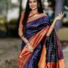 Blue Lichi Silk With Lace Work Saree