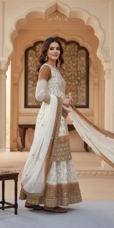 AD 224 Brown Color Dual Tone Star Georgette Salwar Suit with Embroidery Work. Affordable Price ₹2399. Delivery 4-6 Working Days. Shop now. | Jump Suits, Salwar suit, Casual Suits, Creative suits, Designer Suits, Palazzo Suits, Party Wear Suits, Patiala Suits, Straight Suits