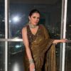 Brown Space Silk Embroidery Zari Work Saree
