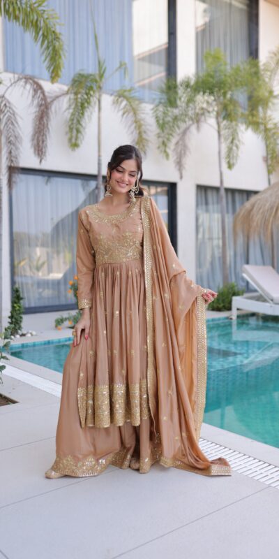 ₹2649 | KA 1233 Chiku Super Silk Salwar SuitPerfect for Wedding, Party, Sangeet, Family Gatherings, Reception – . Festive Deal ₹2649. Delivery 4-6 Working Da | Jump Suits, Salwar suit, Casual Suits, Creative suits, Designer Suits, Palazzo Suits, Party Wear Suits, Patiala Suits, Straight Suits