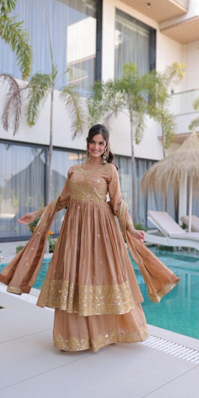 ₹2649 | KA 1233 Chiku Super Silk Salwar SuitPerfect for Wedding, Party, Sangeet, Family Gatherings, Reception – . Festive Deal ₹2649. Delivery 4-6 Working Da | Jump Suits, Salwar suit, Casual Suits, Creative suits, Designer Suits, Palazzo Suits, Party Wear Suits, Patiala Suits, Straight Suits