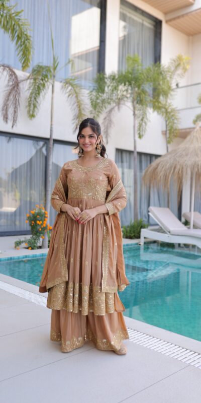₹2649 | KA 1233 Chiku Super Silk Salwar SuitPerfect for Wedding, Party, Sangeet, Family Gatherings, Reception – . Festive Deal ₹2649. Delivery 4-6 Working Da | Jump Suits, Salwar suit, Casual Suits, Creative suits, Designer Suits, Palazzo Suits, Party Wear Suits, Patiala Suits, Straight Suits