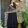 Classic Black Roman Silk Net Mirror Dupatta Gown