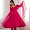 KB 293 Dark Pink Soft Nylon Net Anarkali Suit with Mirror Work & Lace Work. Get it for ₹1999. Delivery 4-6 Working Days. Shop now. | Anarkali Suits, Bollywood Anarkali, Creative-Anarkali, Designer Anarkali, Embroidered Anarkali, Party Wear Anarkali