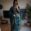 Dazzling Teal Chinon Silk Embroidery Work Salwar Suit