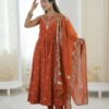 JF 038 Rust Roman Silk Gown with Embroidery Work. Wedding, Party, Festive, Events, Navratri, Exclusive Offer ₹2149. Delivery 4-6 Working Days. Shop now. | Gowns, Bollywood Gowns, Creative Gowns, Designer Gowns, Embroidered Gowns, Party Wear Gowns