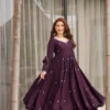 Fair Dark Purple Roman Silk Embroidery Work Anarkali Suit