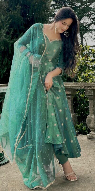 ₹2149 | NF 1251 Firozi Color Simmar Silk Anarkali Suit with Embroidery Work. Get it for ₹2149. Delivery 4-6 Working Days. Shop now. | Anarkali Suits, Bollywood Anarkali, Creative-Anarkali, Designer Anarkali, Embroidered Anarkali, Party Wear Anarkali